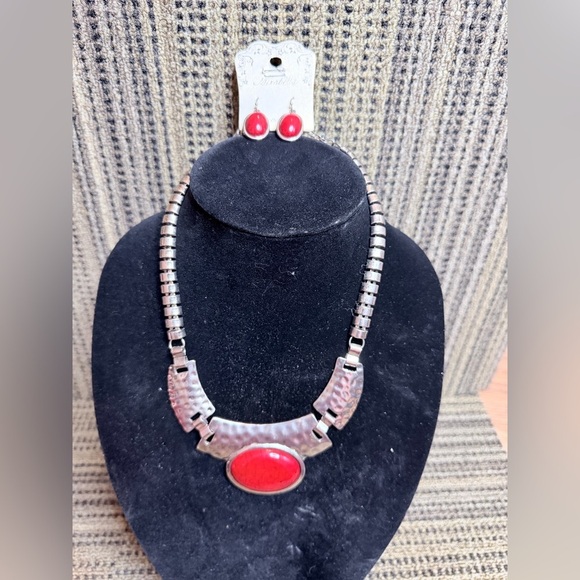 Jewelry - Women’s Mirabella Red Stone Silver-Tone Necklace & Earrings Set